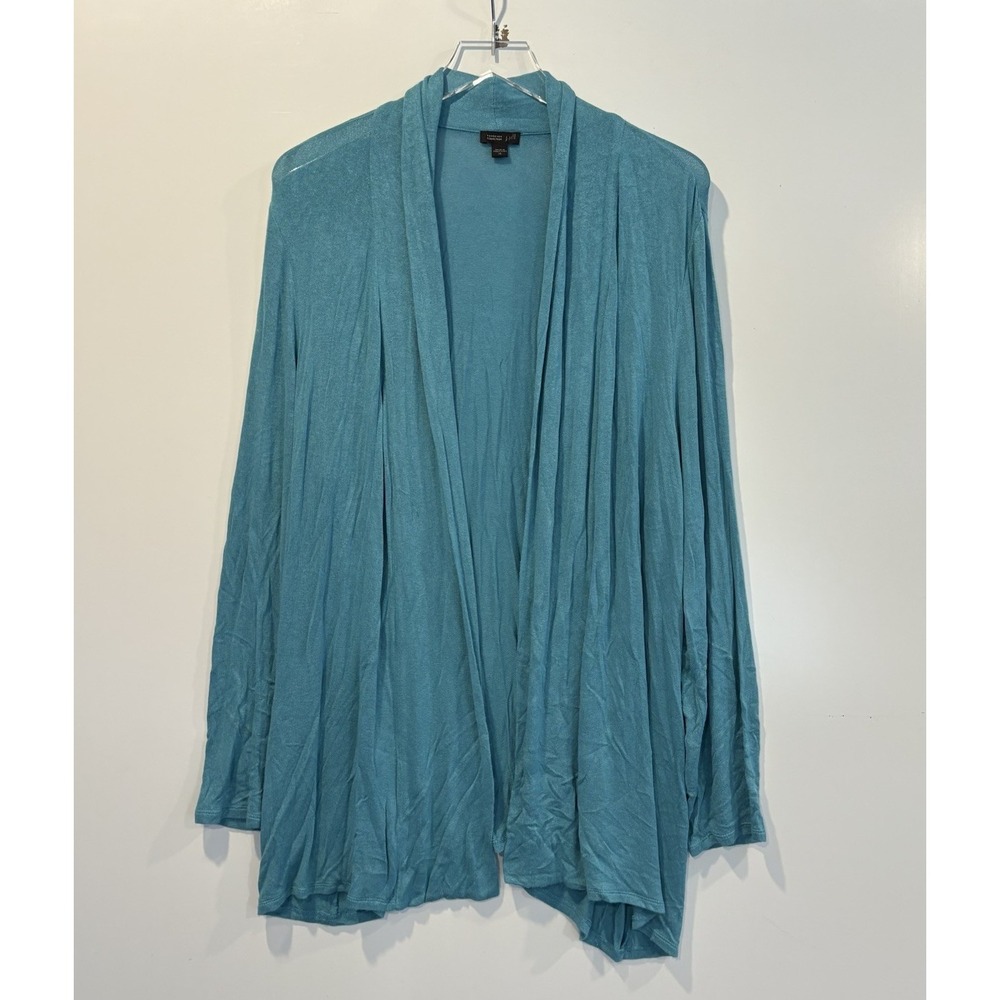J. Jill Wearever Open Front Cardigan XL Teal Blue Rayon Stretch Draped‎ Neck